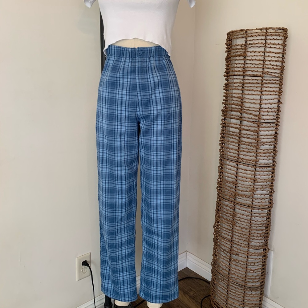Brandy Melville jgalt blue plaid Tilden pants NWOT - Picture 6 of 7